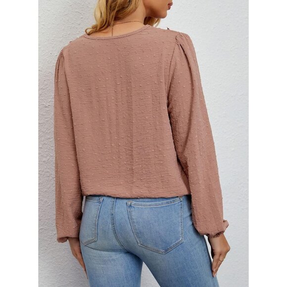 Women's Chiffon V Neck Blouse Large Casual Dressy Long Sleeve Top - Picture 2 of 4